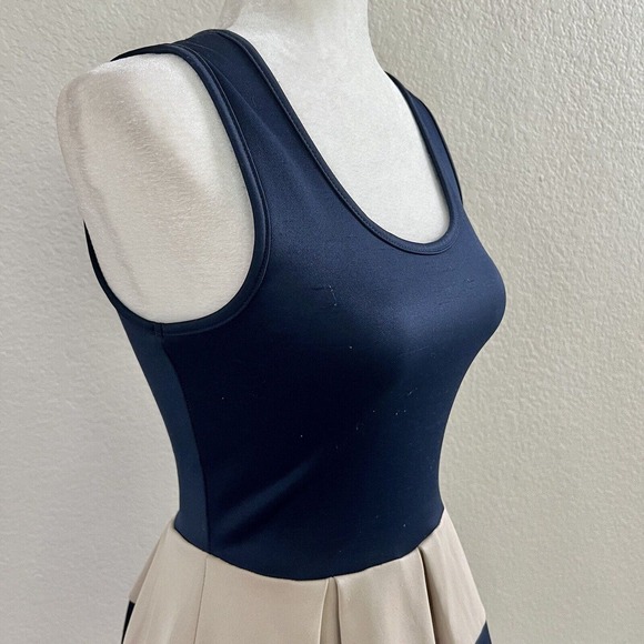 Flashing Lights Size Small Flare Party Dress Striped Dark Navy Blue & Off White - Picture 11 of 15